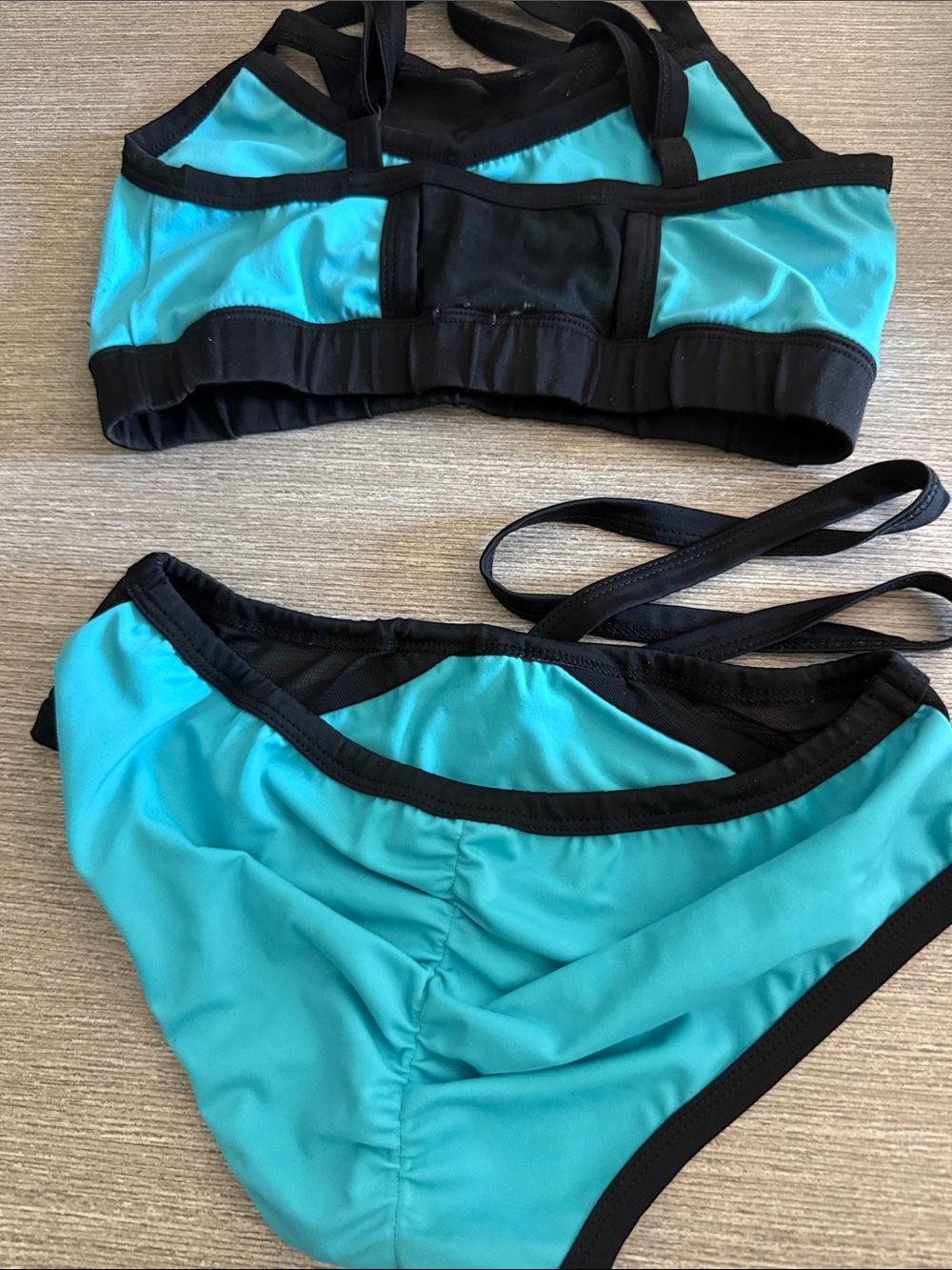 Turquoise and Black Strappy pole Bikini Set - Picture 2 of 2